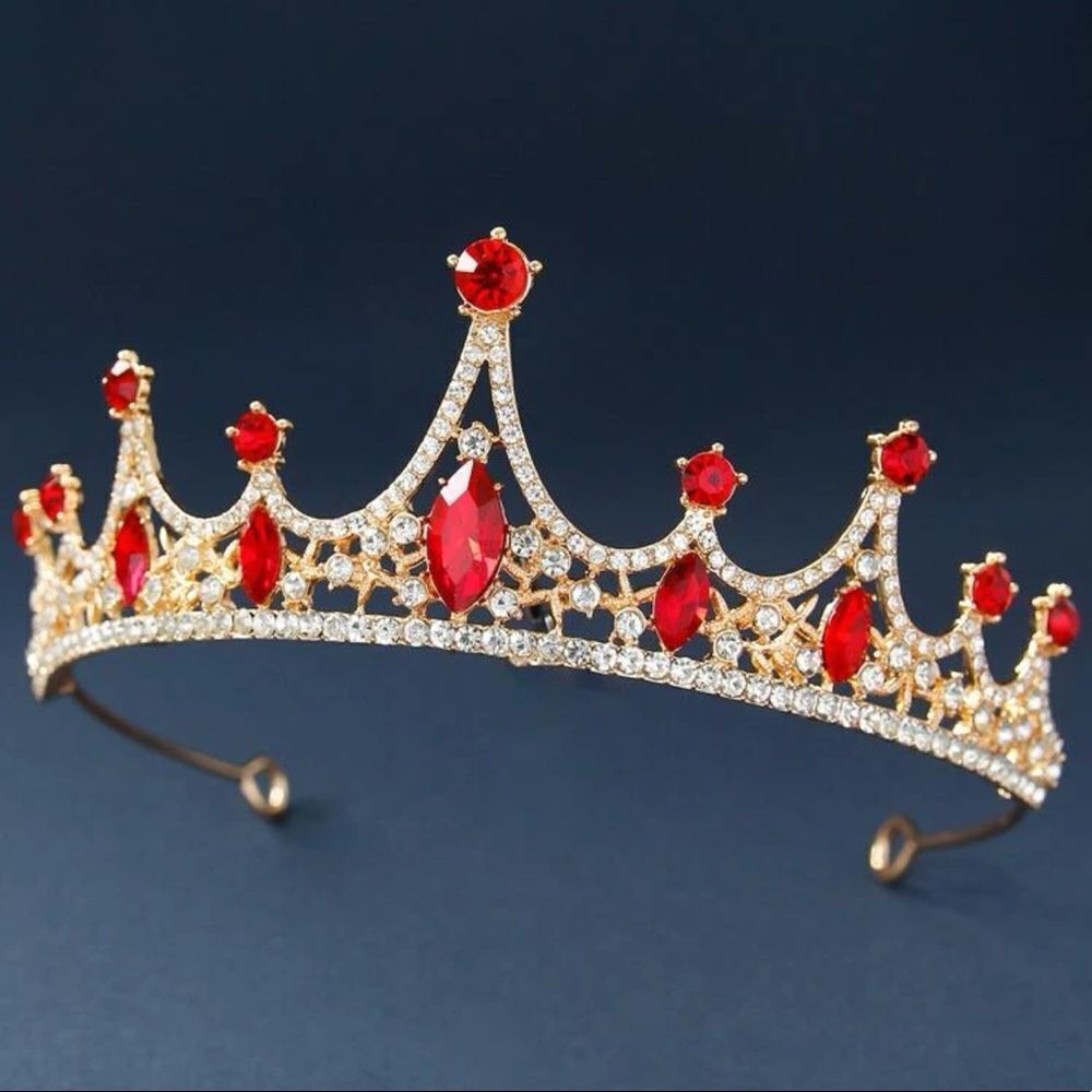 🆕Red Crystal Rhinestone Tiara Crown - Picture 2 of 5